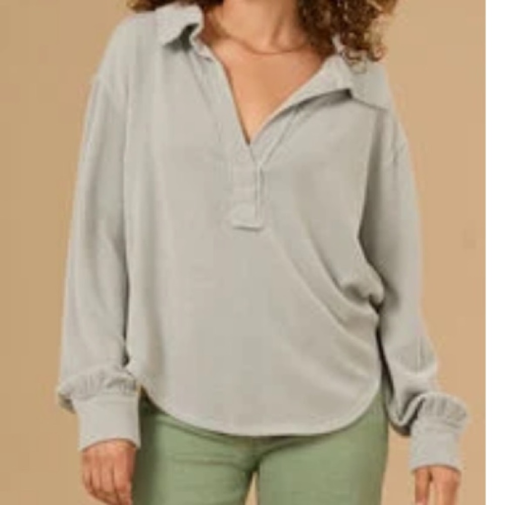 LIKE NEW WO TAGS Altar'd State Sofia Ribbed Polo Top greenish olive gray
